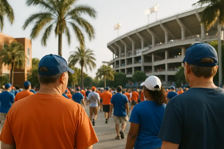 A packed Florida high school stadium watches a night football game