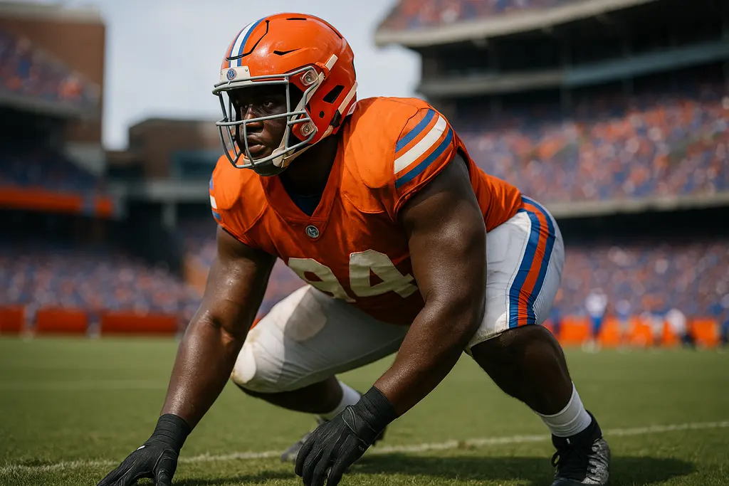 Florida defensive linemen work through contact drills during a college football practice