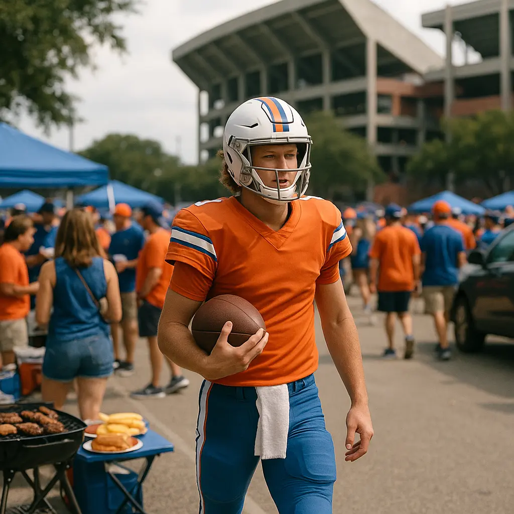 Florida quarterback warms up on a practice field before a summer competition period