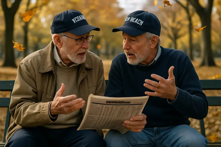 Football fans reviewing standings notes on a phone in stadium seats