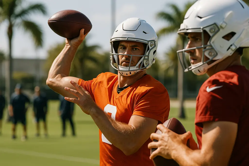 Gators Quarterback Battle with two Florida passers warming up before a spring practice