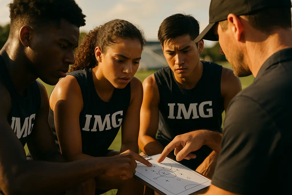 IMG Academy matchups calendar with a football field and travel markers