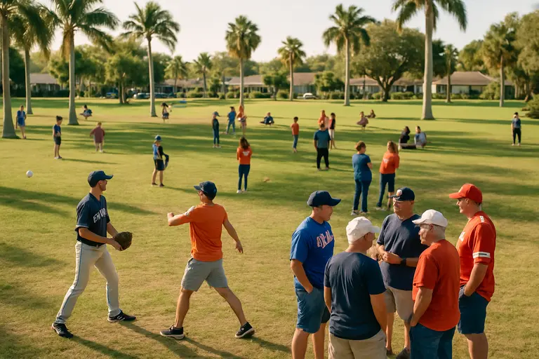 Players from different Florida regions warm up before a high school football game