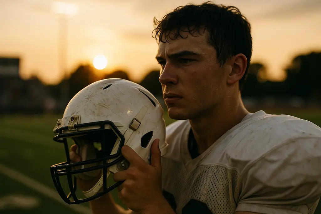 Florida high school players warming up before Open Division playoffs on a lit football field