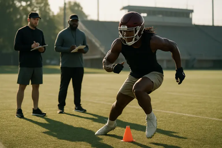College running back lowering his pads while fighting through contact