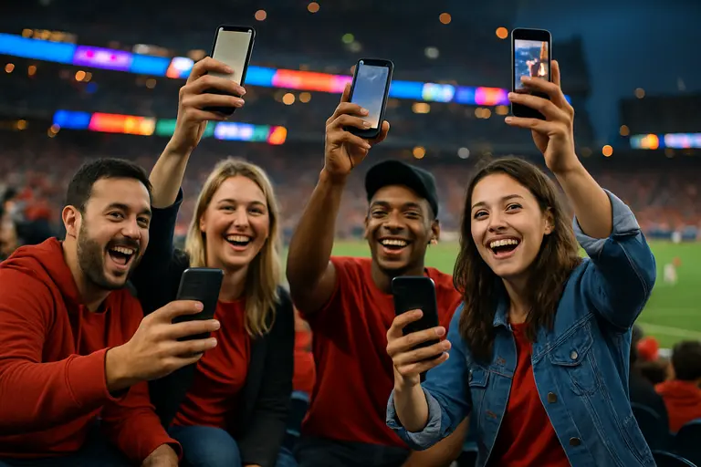 College football fans under stadium lights during pregame introductions