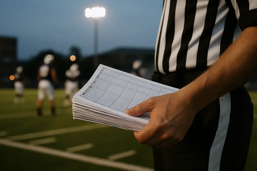FHSAA Season Dates calendar beside a Florida high school football field