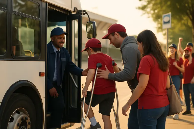 Accessible shuttle loading near a campus football stadium