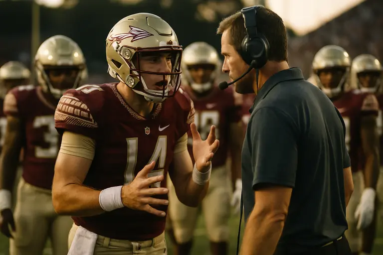 Coaches signaling from the sideline while players look toward the field