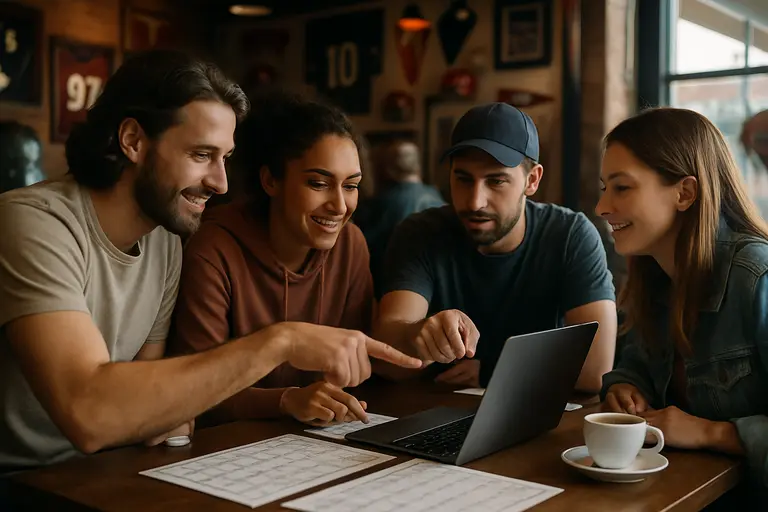 Family checking a football schedule before leaving for a game