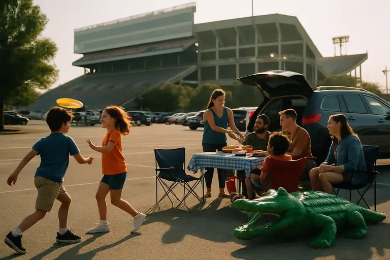 Fans gathering near campus before walking to a Florida football game