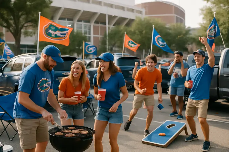 Florida fans gathering near campus streets before a home football game