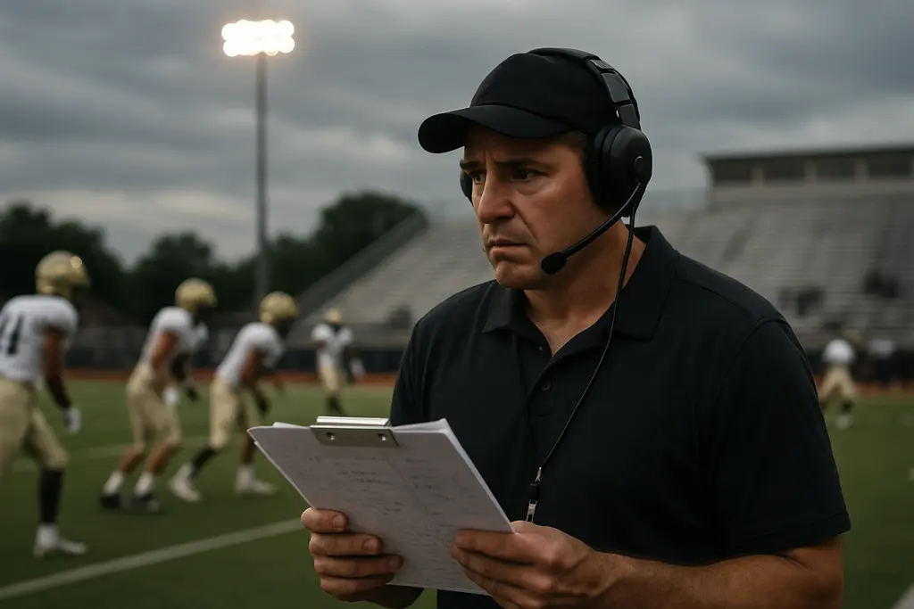 Football logistics staff coordinating a Florida high school game night near the stadium gate