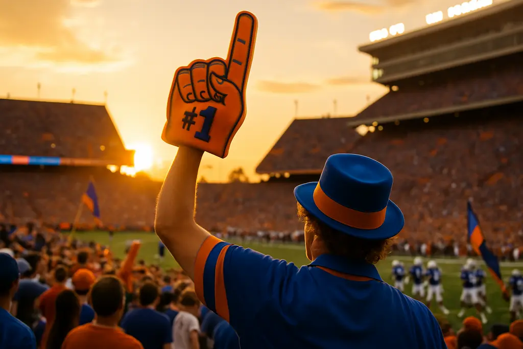 Gators fan travel scene outside Ben Hill Griffin Stadium before a midday kickoff