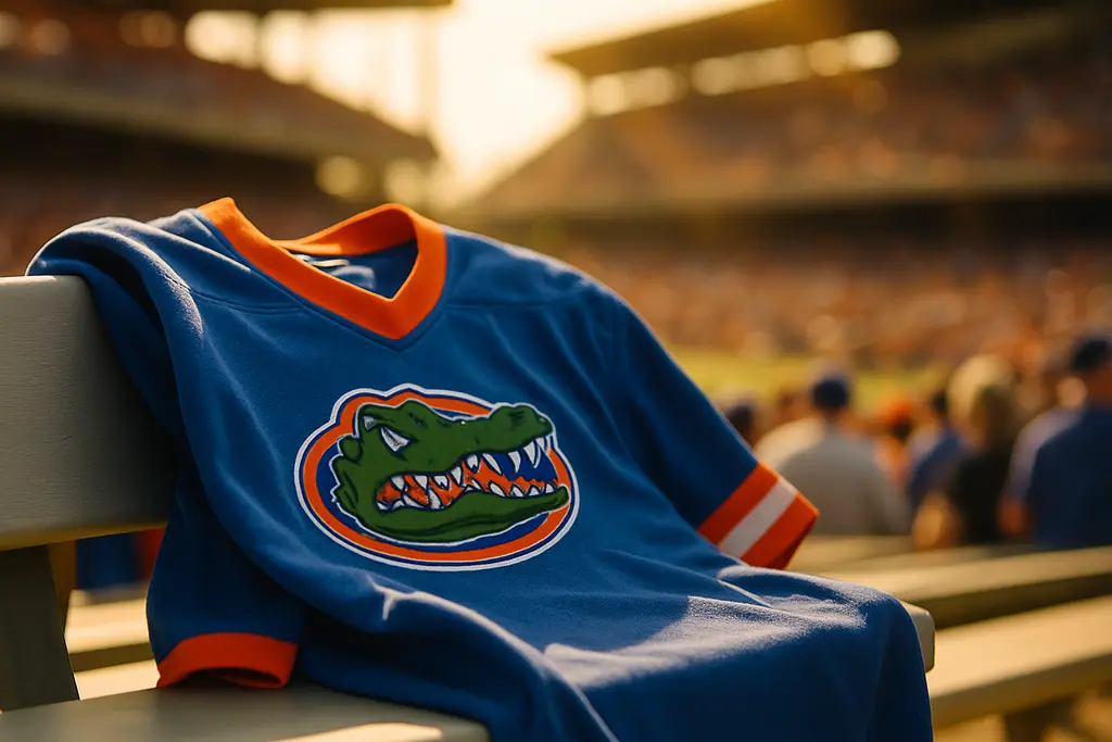 Gators SEC Schedule board with a football field and Florida fans in stadium seats